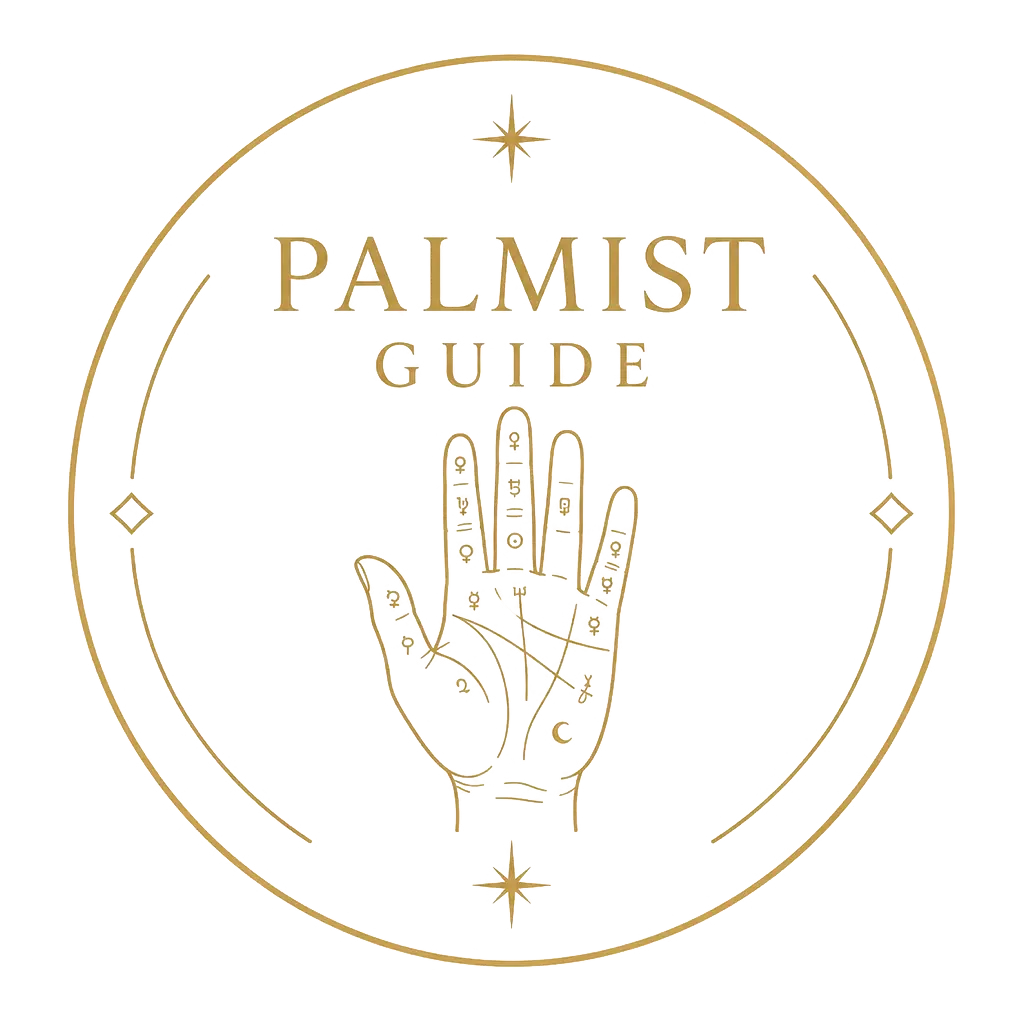 Palmist guide: palm with marked mounts and lines